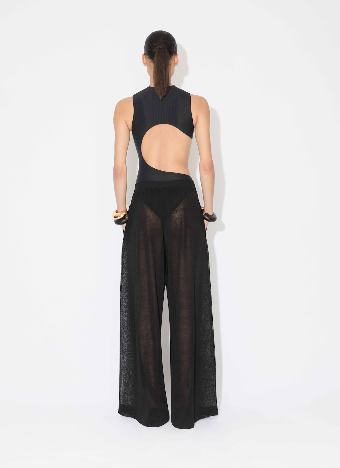 SILK LINEN KNIT PANTS ALAÏA BLACK SILK LINEN KNIT PANTS